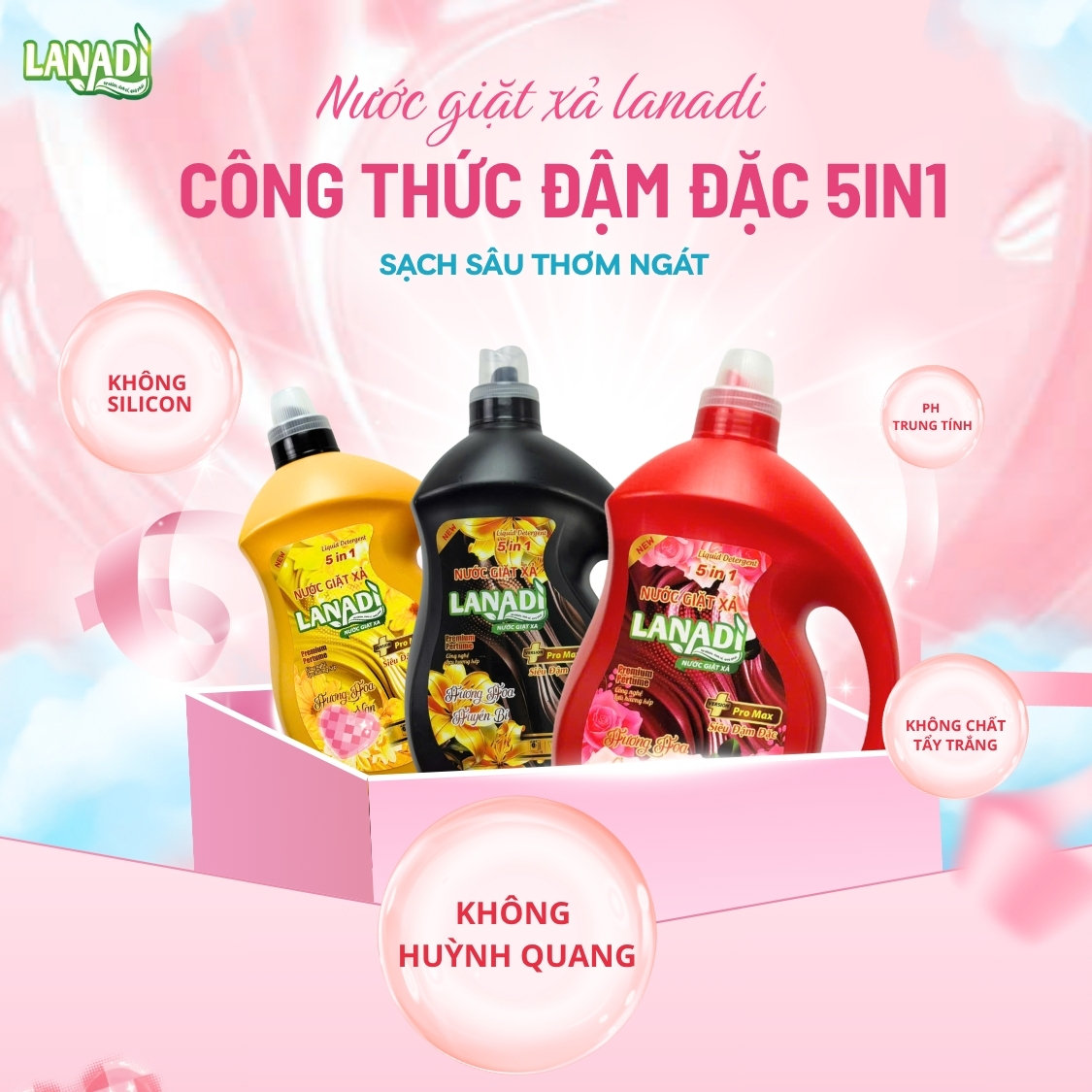 Nước giặt xả Lanadi thùng 4 can Phiên bản pro max Premium pertume